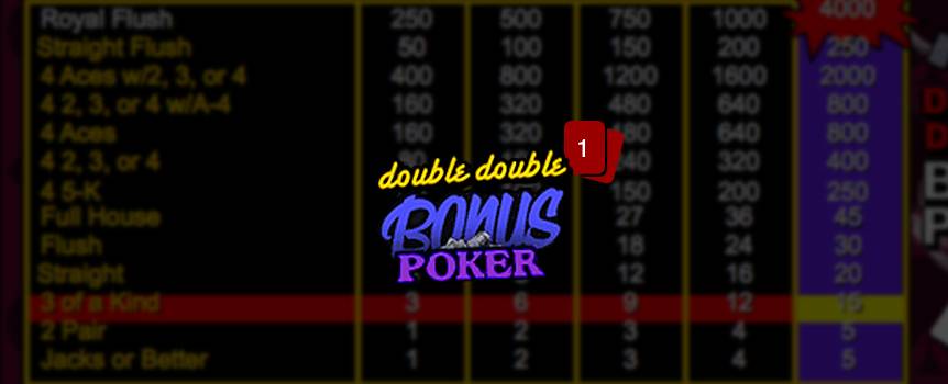 If you enjoy Double Bonus Poker, then you'll definitely want to pull up a seat for Double Double Bonus Poker. With its timeless style, laid-back feel and even bigger payouts, it's easy to see why. Simply press Deal and the dealer will issue you five cards; you can press Hold to keep the ones you want and discard the rest. Jacks or better is all you need to pocket a payday. Not to mention that this draw poker game boasts a special payout for hands with 4 of a kind – meaning you can add even more to your wallet.